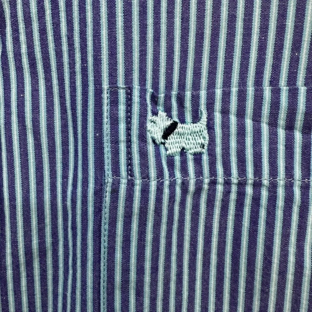 Ferrioni Collection Mens XL Blue White Striped Short Sleeve Button Down Shirt